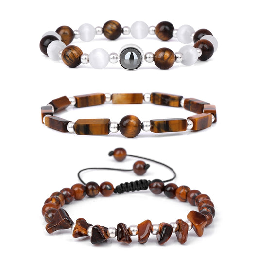 Ensemble de Bracelets en perles œil de tigre F/H