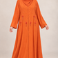 Abaya Soleil — Orange — vue portée de face, broderies et manches visibles
