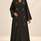 Abaya Liane — Anthracite — animation haute définition des manches et broderies