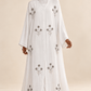 Abaya Éclat — Blanc — animation haute définition des manches et broderies