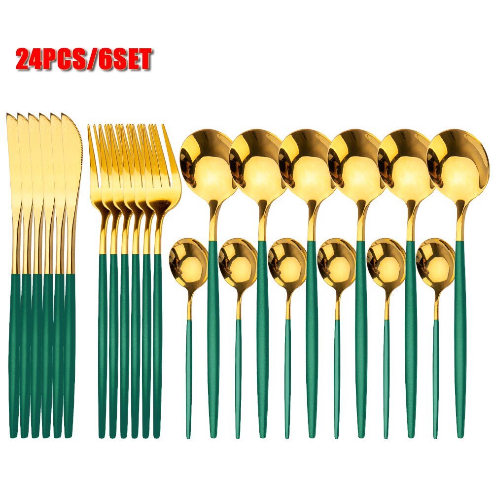 Ensemble de couverts dorés en acier inoxydable